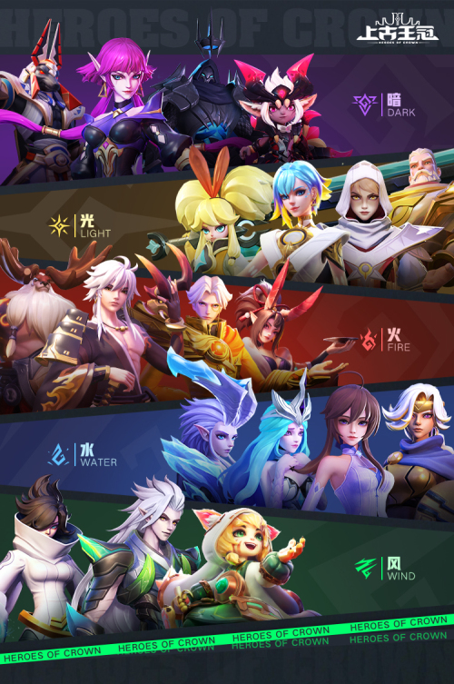 1611196043907644.jpg 图7:《上古王冠》元素阵营英雄.jpg